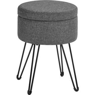 Songmics Round Storage Ottoman Bundle, Lille osmanniske afføring med opbevaring, forfængelighedsstol, fodstøtte, til stue, soveværelse, mørkegrå LOM00