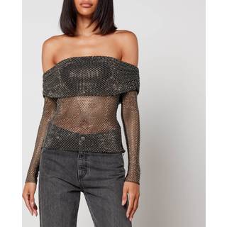 Self-Portrait Off-shoulder fishnet top - black - XXS