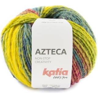 Katia Azteca 84 Turkis-gul-blågrøn Indhold: 53% uld, 47% akryl Vægt/længde:100 g = 180 meter Anbefalede pinde: 5-5.5mm Strikkefasthed:10 cm x 10 cm = 17 m x 23 r Vask: Finvask 30º / Tåler ikke tørretumbling.