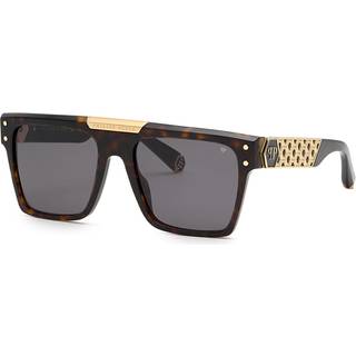 Philipp Plein Unisex SPP080 PLEIN BADGE ! 722 Solbriller Acetat Havana Grå Firkantet Normal