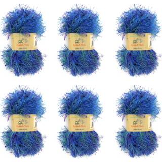 Jubileeyarn Feather Whimsy Eyelash Garn - 50G/Skein Fine Polyester Fur - Blue Sparkle - 6 Skeins