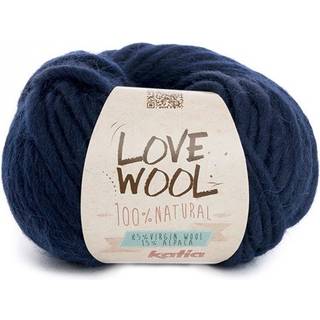 Katia Love Wool 121 Mørkeblå Indhold:85% uld, 15% alpaca Vægt/længde: 100 g = ca. 50 meter Anbefalede pinde: 12-15 mm Strikkefasthed: 10 x 10 cm = 7 m x 9 p Vask:Håndvask / Tåler ikke tørretumbling.