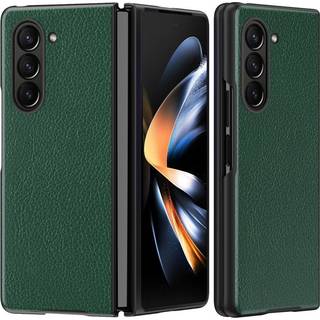 Samsung Galaxy Z Fold5 5G Læderbetrukket Litchi Bagside Cover - Grøn