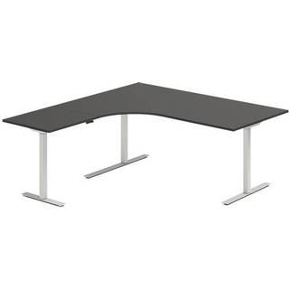 Office hæve-sænkebord 180x180cm i antracit med alugråt stel venstrevendt