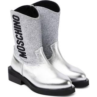Moschino Kids Logo glitter leather cowboy boots - silver - EU 24