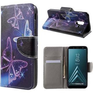 Samsung Galaxy A6 mobiletui i lædermateriale med printet møsnter samt magnetlukning og kortlommer - Fantasi sommerfugle