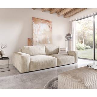 Big-Sofa Lanzo XL 270x130 cm Cord Beige mit Hocker