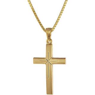 trendor 75278 Kreuz 24 mm Gold 333 (8 Karat) an Goldplattierter Silberkette