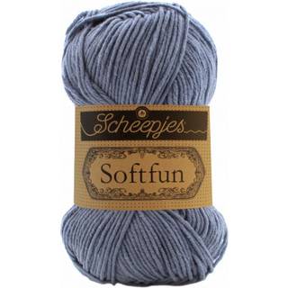 Scheepjes Softfun 2602 Slate Blue Indhold: 60% Bomuld / 40% Akryl Vægt/længde: 50 gram = ca. 140 meter Anbefalede pinde: 3.50-4.00 mm Strikkefasthed: 10 cm = 21 x 30 m Maskinvask / Skåneprogram max 30°C.