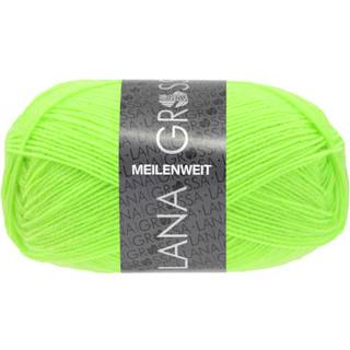 Lana Grossa Meilenweit 50 1393 Neongulgrøn Indhold:80% ren, ny uld, 20% polyamid Vægt/længde: 50 g = ca. 210 meter Anbefalede pinde:2.5-3 mm Strikkefasthed:10 x 10 cm = 28 m x 40 p Vask:Finvask 40℃ / Kan tørretumbles.