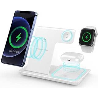3-i-1 Bærbar Trådløs Ladestation - Apple Watch, iPhone, AirPods - Hvid