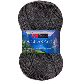 Viking Norgesraggen 817 Mørk grå Indhold: 40% Uld, 40% Akryl, 20% Nylon Vægt/længde: 50 g = ca. 100 meter Anbefalede pinde: 3.5 mm Strikkefasthed: 10 cm = 22-23 m Vask: 30°C uden skyllemiddel / Tåler ikke tørretumbling / Tørres fladt.