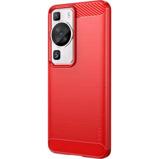 Huawei P60 Pro Mofi Brushed Carbon Fiber Fleksibelt Plastik Bagside Cover - Rød