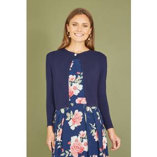 Yumi Yumi Blue Diamante Button Cropped Cardigan