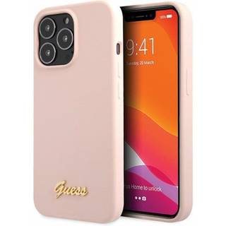 Guess iPhone 13 Pro Max lyserød/lyserød hardcase Silikone Skrift Guld Logo