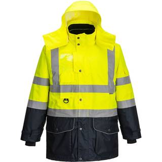 Hi-Vis 7-i-1 2-farvet trafikjakke - Gul/Marine (Størrelse: L)