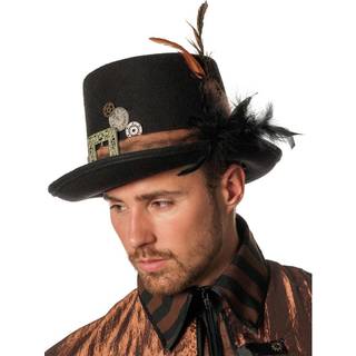 Steampunk Zylinder mit Feder schwarz