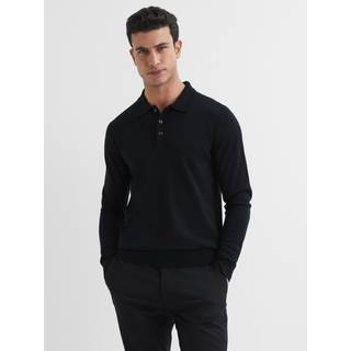 Reiss Reiss Black Trafford Merino Wool Polo Shirt