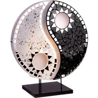 Ying Yang bordlampe, mosaikspejlsten, sort