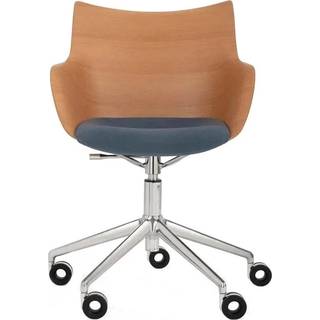 Kartell Q/Wood Kontorstol Krom/Lys Træ med Blå Polstring