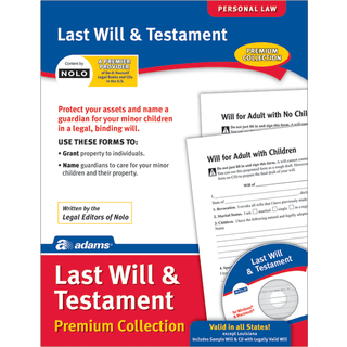 Adams Last Will og Testamente formularer og instruktioner, der kun kan downloades produktoplysninger om emballage USA (LF235) 11X """" 8.5 """" X0.13