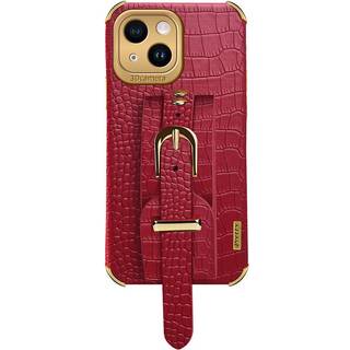iPhone 14 Krokodille Læder Bagside Cover m. Indbygget Strop - Rød