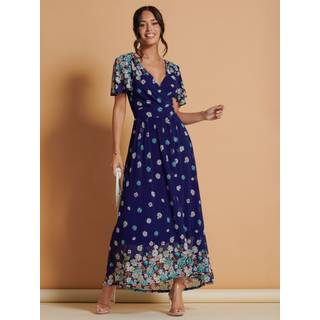 Jolie Moi Jolie Moi Blue Mirrored Angel Sleeve Mesh Maxi Dress