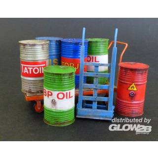 Metal barrels with handcarts