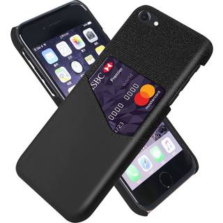 iPhone SE (2022 / 2020) / 8 / 7 Læder & Tekstil Bagside Cover m. Kortlomme - Sort