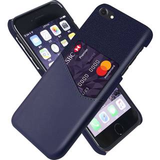 iPhone SE (2022 / 2020) / 8 / 7 Læder & Tekstil Bagside Cover m. Kortlomme - Blå