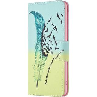 Motorola Moto E13 Læder Flip Cover m. Pung & Print - Fjer