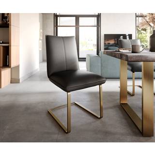 Freischwinger Lelio-Flex Echt-Leder Schwarz Freischwinger flach Gold Taschenfederkern - Schwarz, Gold