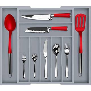 Royal Craft Wood Luxury Bambus Caddy Kitchen Skuffe og Silverware Organizer redskabsholder og bestikbakke med rille skuffe til bestik 9 slot grå