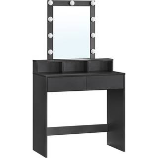 VASAGLE Toiletbord, LED-lys, Makeup-bord med spejl, Sort