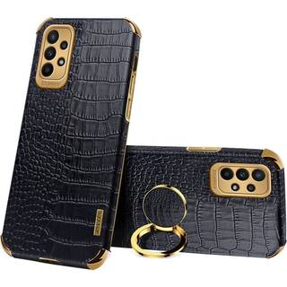 SKALO Samsung A23 5G Crocodile Guldkant Cover - Sort