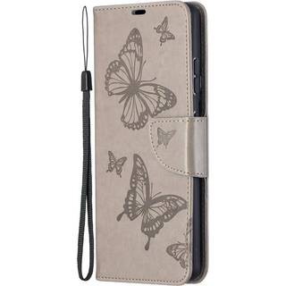 Samsung Galaxy S21 Ultra Læder Cover m. Pung - Sommerfugle Imprint - Grå