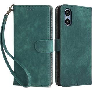 SKALO Sony Xperia 5 V Flip Cover m. pung i PU-læder - Grøn