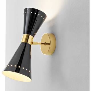 Stilnovo væglampe Megafono, sort, bredde 14 cm, 2 lyskilder.