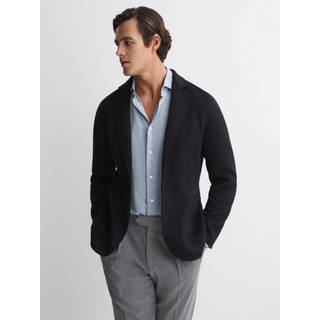 Reiss Reiss Navy Flutter Slim Fit Wool Blend Single Breasted Blazer