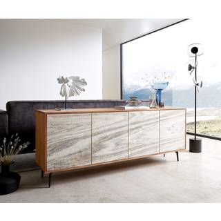 Sideboard Kleo 175 cm Akazie Natur 4 Türen Winkelfuß Metall Schwarz - Natur, Schwarz