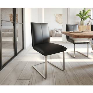 Freischwinger Lelio-Flex Echt-Leder Schwarz Freischwinger flach Edelstahl Taschenfederkern - Schwarz, Silber