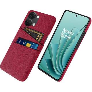 OnePlus Nord 3 (5G) Stofbetrukket Plastik Bagside Cover med Kortholder - Rød