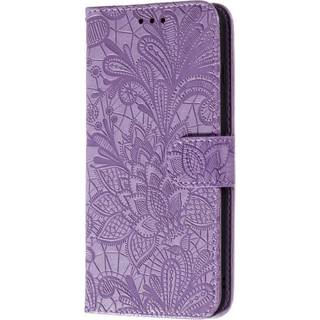 Samsung Galaxy M11 Blomster Blonder Læder Flip Cover m. Pung - Lilla