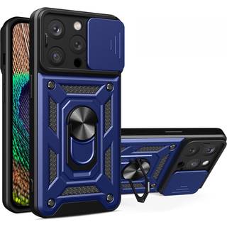 iPhone 15 Pro Max Håndværker Bagside Cover m. Magnetisk Kickstand & Cam Slider - Mørkeblå
