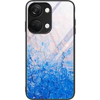 OnePlus Nord 3 (5G) Cover m. Glasbagside - Blå og Lyserød Marmor Mønster