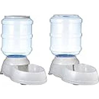 Amazon Basics Automatic Dog Cat Water Dispenser Gravity Feeder Set Small 6-Pund Food Capacity 1-Gallon Gray