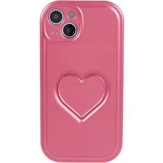 iPhone 15 Fleksibelt Plastik Bagside Cover m. Hjerte - Pink