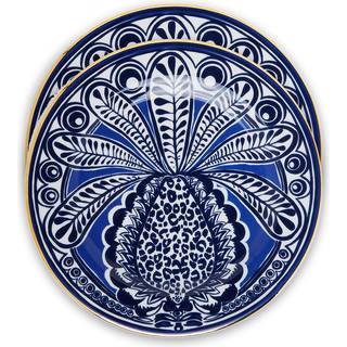 La DoubleJ Tableware - 'Big Pineapple Blu' dessert plates, set of two in Blue 100% Porcelain