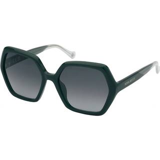 Nina Ricci Kvinde SNR356 06WT Solbriller Acetat Grøn Røg Geometrisk Normal Skygge
