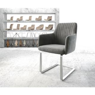 Freischwinger Greg-Flex Samt Grau Freischwinger flach Edelstahl Taschenfederkern - Grau, Silber
